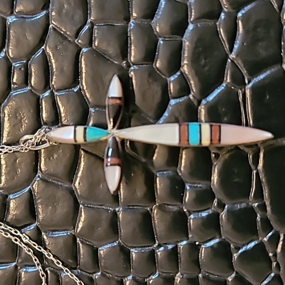 ZUNI artist made inlay cross necklace in sterling silver. - Picture 1 of 7